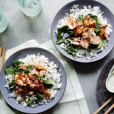 Teriyaki Salmon Sushi Rice Bowls Recipes Blue Dragon