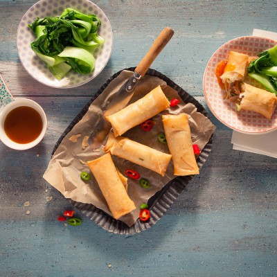 Duck spring rolls with Mango Chilli Sauce and Pak Choi | Recipes | Blue Dragon
